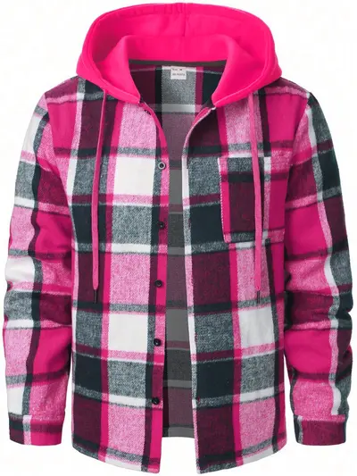 Men's warm hooded plaid shirt, loose casual fit, American-style jacket - 11