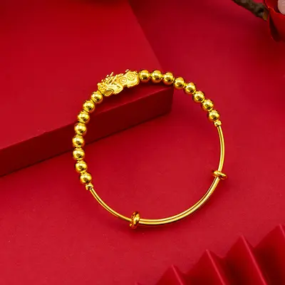 Pixiu Bracelet Gold Plated Brass Adjustable Flat Design