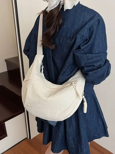 2026 Nylon Pleated Tote Crossbody Bag, Large Capacity Dumpling Bag - 1