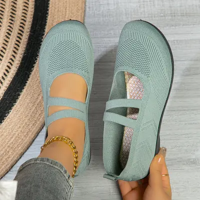 Women's Flyknit Mesh Flat Slip-On Loafers, Comfortable Casual Mom Shoes - 8