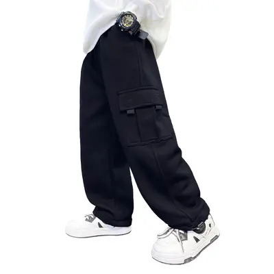 Boys' Knitted Cargo Trousers 2026 Autumn Winter, Wide-Leg