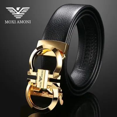 Men's belt with simple alloy automatic buckle, suitable for young and middle-aged men, versatile for business attire and trousers, fashionable men's belt.