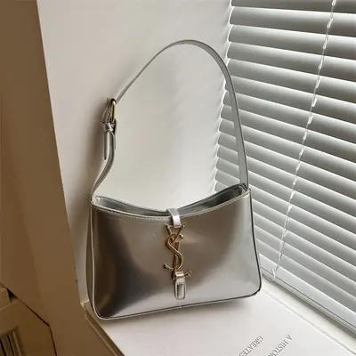 Women's Shoulder Bag, Glossy Patent Leather, Small Square Letter Design - 7