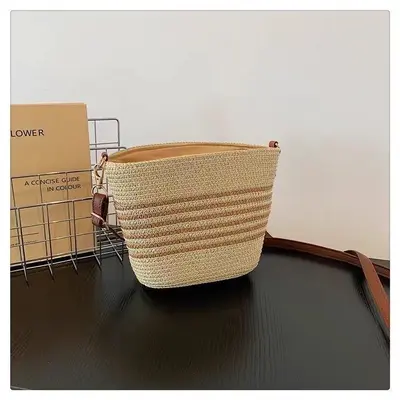 Women's Woven Straw Bucket Bag for Summer Beach Vacation, Crossbody - 8