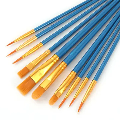 Cross-border 10-piece Pearl Plastic Handle Oil Painting Brush Set Nylon Hair Children's Painting Brush Oil Painting Gouache Brush Set