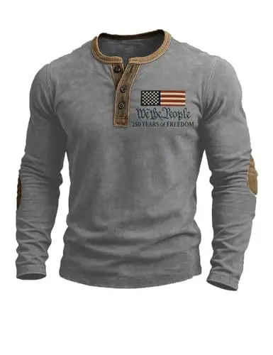 Erkek Henley gömlek, baskılı, uzun kollu, düğmeli - 7