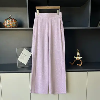 Modal waffle kumaş düz paça kadın eşofman, yüksek bel, günlük yoga pantolonu - 11