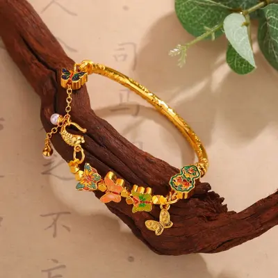 Gold Half Bangle, Butterfly Pearl, Design Jewelry