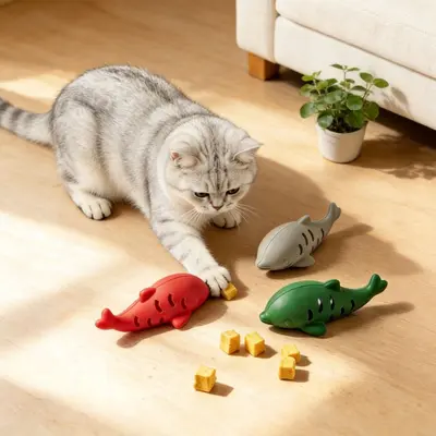 Silicone Fish Cat Toy, Slow Feeder, Chew-Resistant