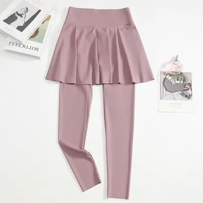 Plus Size Faux Two-Piece Yoga Tennis Skirt Pants, Quick-Dry, High Waist - 6