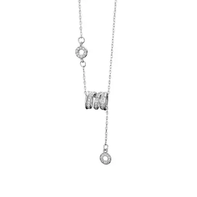S999 sterling silver necklace, zircon inlaid, modern design - 6