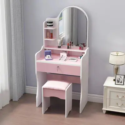 Modern Dressing Table with Sliding Mirror, LED Light and Storage Cabinet - 13