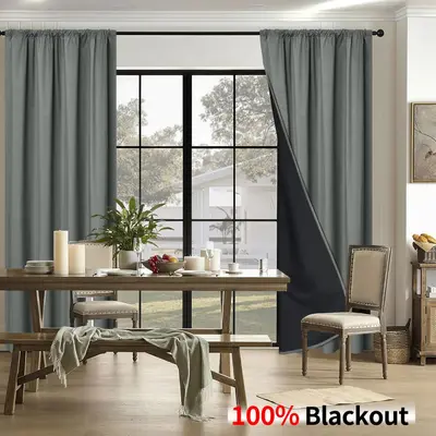 Spring Polyester Rod-Pocket Full Blackout Curtain, Living Room Sun Protection - 7