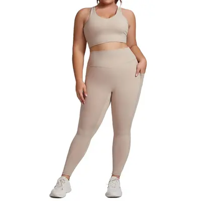 Nude-Feel Plus Size Yoga Set for Women, Two-Piece with Pockets - 6