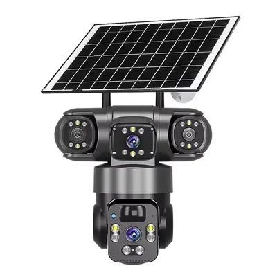 Güneş enerjili gözetleme kamerası V360Pro, üç lens, 4G, gece görüşü