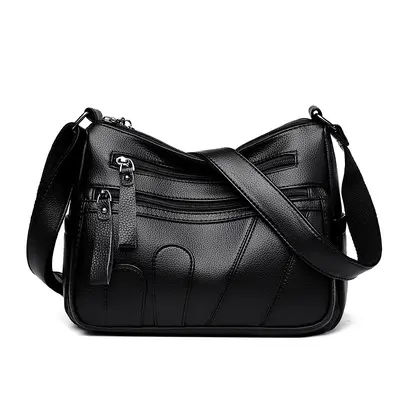 Women's Cowhide-Look Crescent Shoulder Bag, Soft Faux Leather - 3