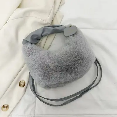 Peluş El Çantası Kadın Sonbahar Kış Omuz ve Çapraz Askılı Çanta - 9