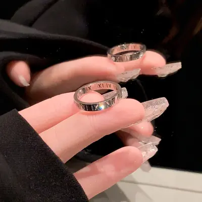 Stainless steel Roman numeral ring with zirconia stones