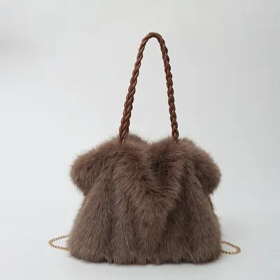 Women's Plush Bag, Faux Fox Fur Look Shoulder Crossbody Bag, Large Capacity Tote - 9