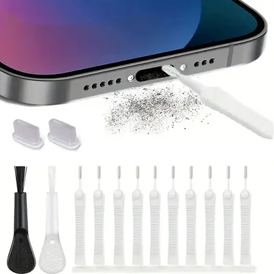 Type-C Veri Portu USB Toz Kapağı Telefon Şarj Portu Silikon Toz Kapağı Fırçalı Temizleme Seti - 9