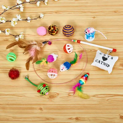 16 Parça Kedi Oyuncak Seti, Peluş Fare ve Sisal Top