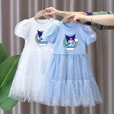 Kız Çocuk Prenses Elbisesi, Balon Kollu Tül, A Kesim Midi Boy