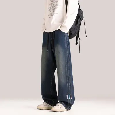 Men's Plus Size Straight-Leg Washed Jeans, Loose Fit, L-9XL