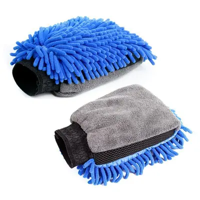 Double-Sided Car Wash Glove Chenille Coral Fleece 2-in-1 Waterproof Thickened Soft Car Detailing Cleaning Gloves