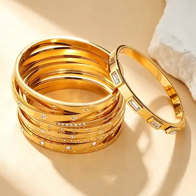 Titanstahl-Armband mit Sechsstern-Verschluss, 18k vergoldet - 2