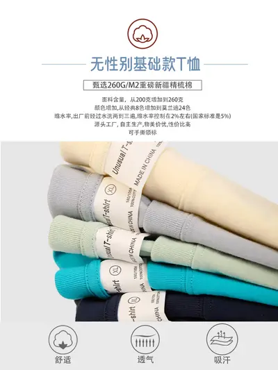 New 260g Heavyweight Men's T-Shirt Pure Cotton Short Sleeve Solid Color Summer Versatile Drop Shoulder Undershirt Men's T-Shirt Wholesale