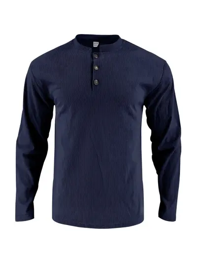 Men's plus size solid color button corduroy long sleeve T-shirt - 12