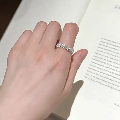 S925 sterling silver brushed flower open ring for women - 4