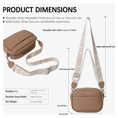 Small Square Crossbody Bag with Wide Shoulder Strap for Women - 3