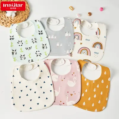 Baby waterproof bib U-shaped drool towel kids feeding bib infant pure cotton water-resistant saliva milk rice pocket