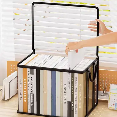 Large Capacity Transparent Book Storage Box Foldable Bookshelf Book Organizer Textbook Storage Bag Stationery Portable Book Bag