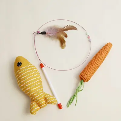 Catnip Fish Cat Teaser Wand with Silvervine Chew, Bite-Resistant - 9