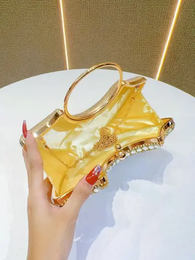 Women's Diamond-Studded Elegant Evening Clutch with Crossbody Strap - 4