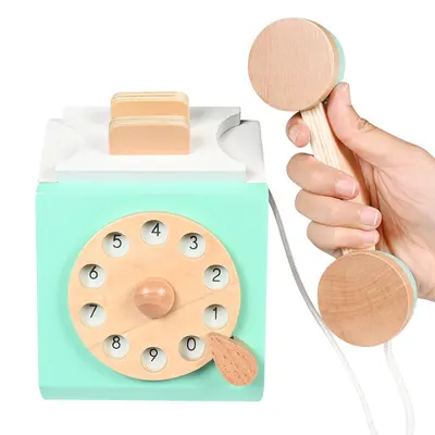 Children's Wooden Play House Realistic Toy Telephone Educational Toy Set for Girls Interactive Birthday Gift Number Recognition