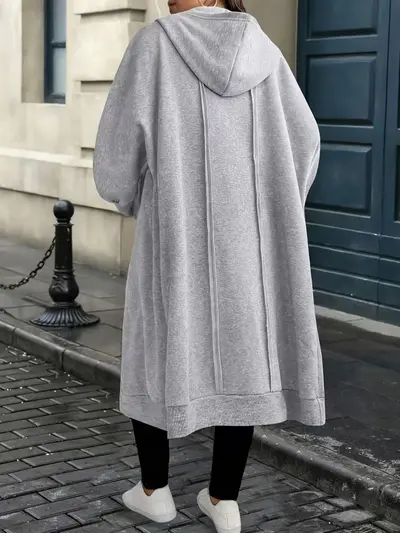 Stokta 2026 Sonbahar Kış Yeni Sezon Avrupa Amerika Amazon Temu Büyük Beden Kadın Uzun Kapüşonlu Sweatshirt Rahat Kapüşonlu Ceket