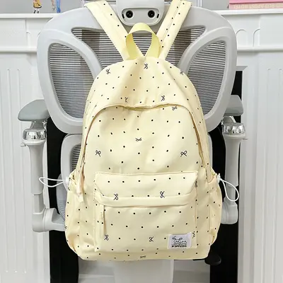 Polka Dot Bow Backpack for Junior and Senior High School Girls - 8