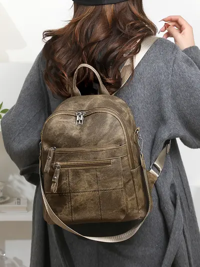 Women's Minimalist Patchwork Backpack, Large Capacity, Preppy Style - 5