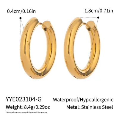 18K Gold-Plated Stainless Steel Plain Hoop Earrings - 9