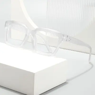 Square Anti-Blue Light Plain Lens Metal Nose Pad Eyeglass Frame