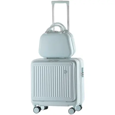 Universal Wheeled Front-Opening Trolley Luggage 18 Inch Small Boarding Bag Travel Suitcase for Men and Women Carry-on Luggage Mommy Bag Password Lock Box