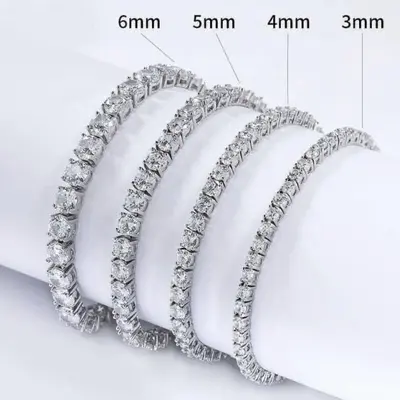 Sterling Silver 2-6.5mm Moissanite Tennis Bracelet, Hip-Hop Style