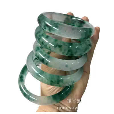 Natural jade bracelet with floating flower design - 6