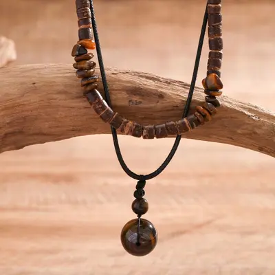 Men's wood bead turquoise necklace set - 5