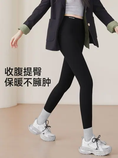 Damen Haifisch-Leggings, Wollseide, gefüttert, hohe Taille, Übergröße