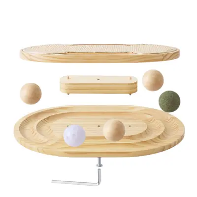 Wooden Cat Scratching Board with Ball Track Toy, Indoor Sisal Scratching Pad