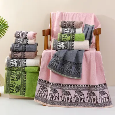 Pure cotton towel set with elephant jacquard pattern - 3